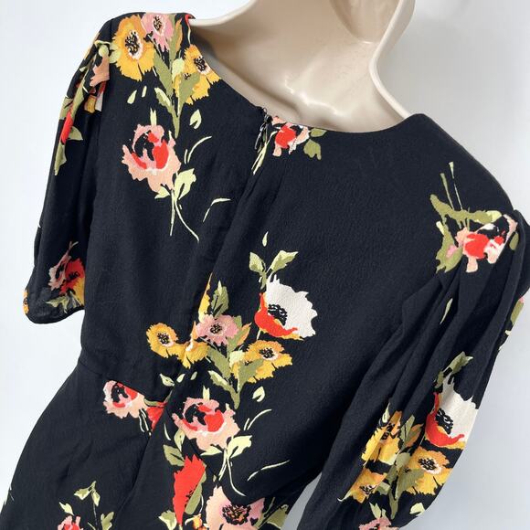 Free People Neon Garden Floral Mini Dress Sz 4 Black Multi Short Sleeve V-Neck - Picture 8 of 12